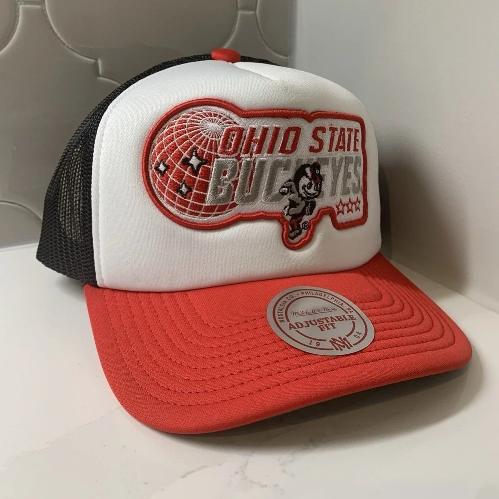 Mitchell & Ness Ohio State Buckeyes Foam Globe Trucker Adjustable Snapback Hat
